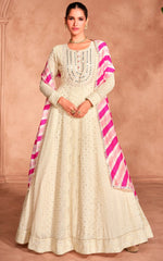 Amazing Cream Color Georgette Fabric Partywear Suit