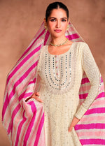 Amazing Cream Color Georgette Fabric Partywear Suit