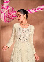 Amazing Cream Color Georgette Fabric Partywear Suit