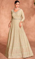 Amazing Cream Color Georgette Fabric Partywear Suit