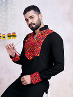 Impressive Black Color Rayon Fabric Mens Kurta