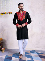 Impressive Black Color Rayon Fabric Mens Kurta