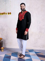 Impressive Black Color Rayon Fabric Mens Kurta