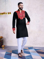 Impressive Black Color Rayon Fabric Mens Kurta