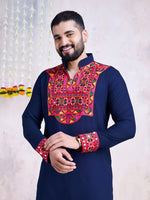 Impressive Navy Blue Color Rayon Fabric Mens Kurta