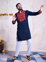 Impressive Navy Blue Color Rayon Fabric Mens Kurta