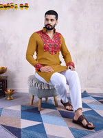 Impressive Mustard Color Rayon Fabric Mens Kurta