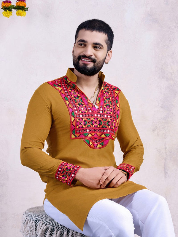 Impressive Mustard Color Rayon Fabric Mens Kurta