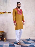 Impressive Mustard Color Rayon Fabric Mens Kurta