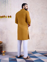 Impressive Mustard Color Rayon Fabric Mens Kurta