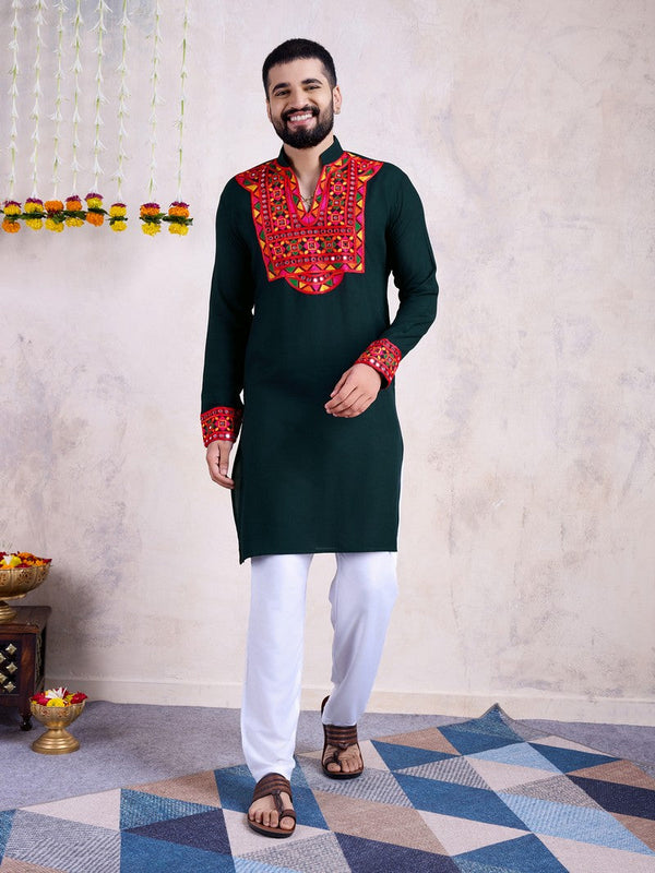 Impressive Green Color Rayon Fabric Mens Kurta