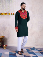 Impressive Green Color Rayon Fabric Mens Kurta