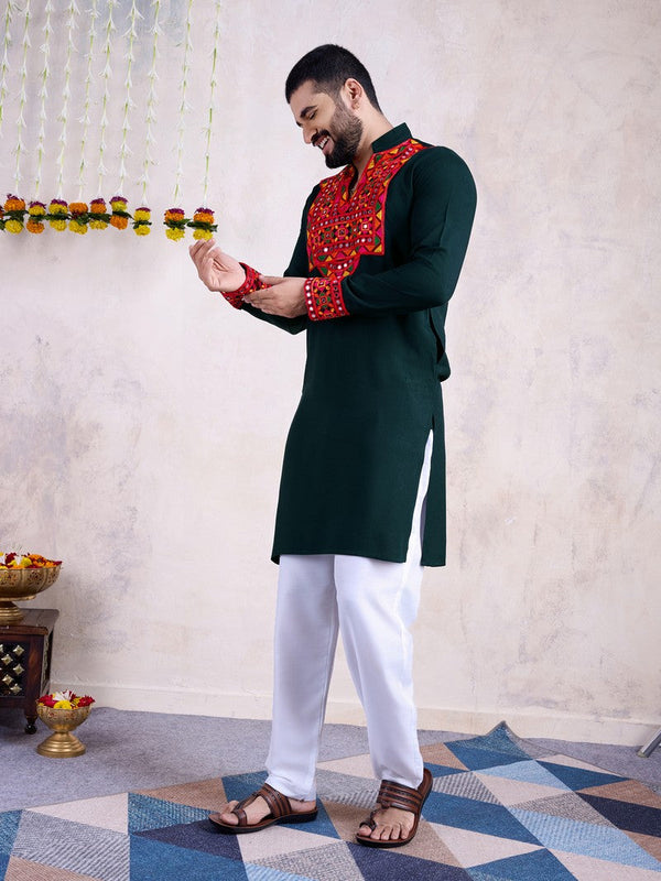 Impressive Green Color Rayon Fabric Mens Kurta