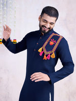 Beautiful Navy Blue Color Rayon Fabric Mens Kurta