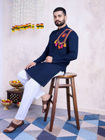 Beautiful Navy Blue Color Rayon Fabric Mens Kurta