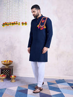 Beautiful Navy Blue Color Rayon Fabric Mens Kurta