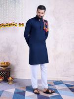 Beautiful Navy Blue Color Rayon Fabric Mens Kurta