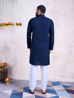 Beautiful Navy Blue Color Rayon Fabric Mens Kurta