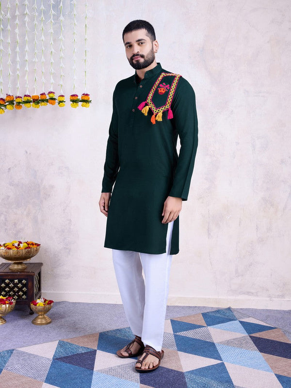 Beautiful Green Color Rayon Fabric Mens Kurta