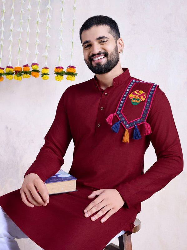 Beautiful Maroon Color Rayon Fabric Mens Kurta