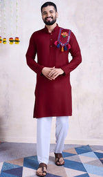 Beautiful Maroon Color Rayon Fabric Mens Kurta