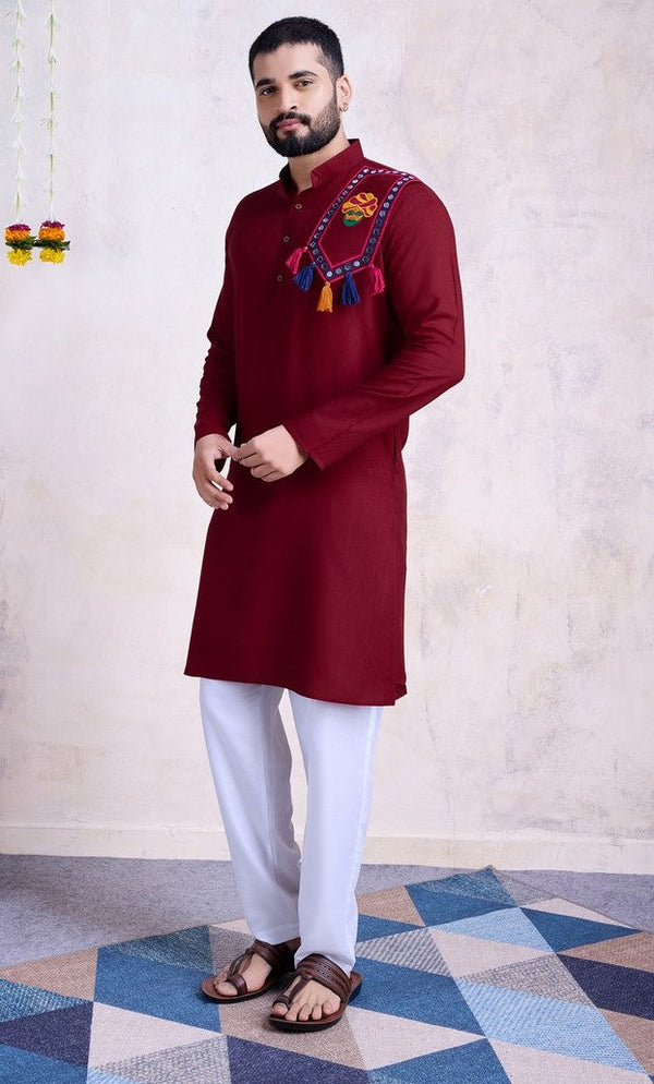 Beautiful Maroon Color Rayon Fabric Mens Kurta