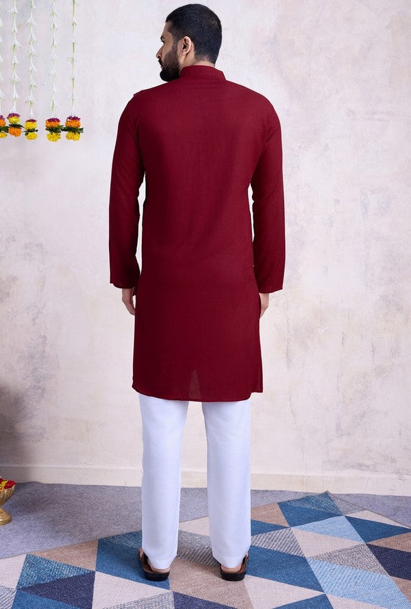 Beautiful Maroon Color Rayon Fabric Mens Kurta