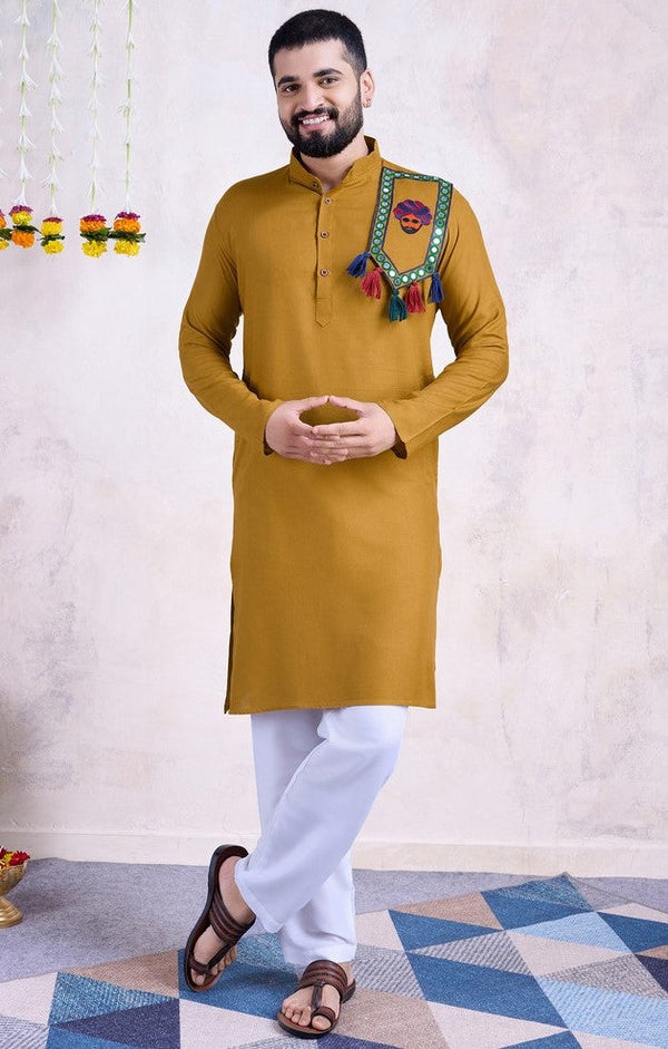 Beautiful Mustard Color Rayon Fabric Mens Kurta