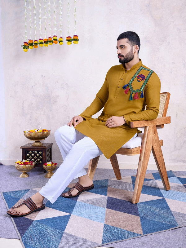 Beautiful Mustard Color Rayon Fabric Mens Kurta