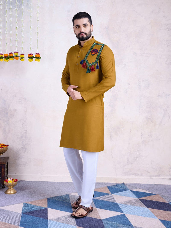 Beautiful Mustard Color Rayon Fabric Mens Kurta