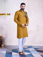 Beautiful Mustard Color Rayon Fabric Mens Kurta