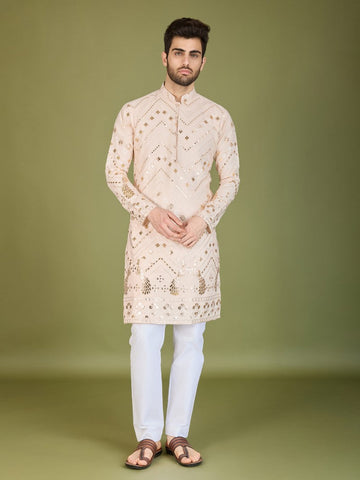 Amazing Cream Color Viscose Fabric Mens Kurta