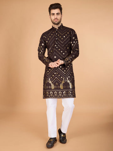 Amazing Brown Color Viscose Fabric Mens Kurta