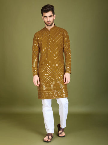 Amazing Mustard Color Viscose Fabric Mens Kurta
