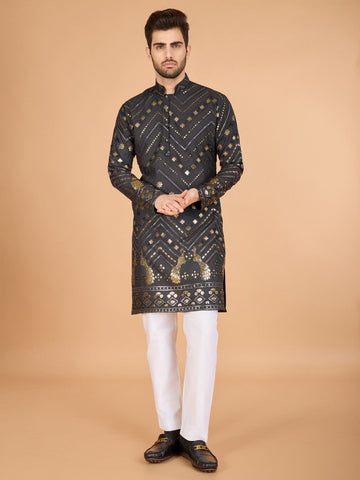 Amazing Grey Color Viscose Fabric Mens Kurta