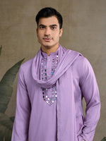 Dazzling Purple Color Viscose Fabric Mens Kurta With Dupatta
