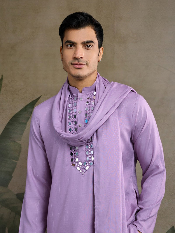 Dazzling Purple Color Viscose Fabric Mens Kurta With Dupatta