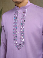 Dazzling Purple Color Viscose Fabric Mens Kurta With Dupatta