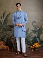 Dazzling Blue Color Viscose Fabric Mens Kurta With Dupatta