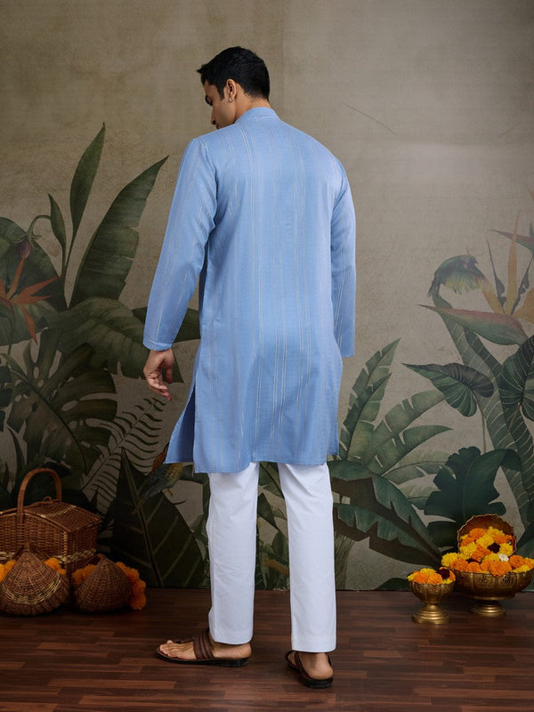 Dazzling Blue Color Viscose Fabric Mens Kurta With Dupatta