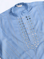 Dazzling Blue Color Viscose Fabric Mens Kurta With Dupatta
