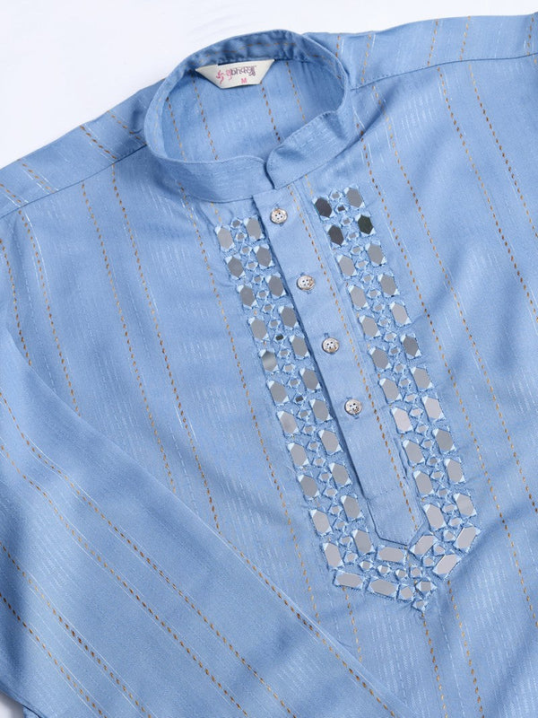 Dazzling Blue Color Viscose Fabric Mens Kurta With Dupatta