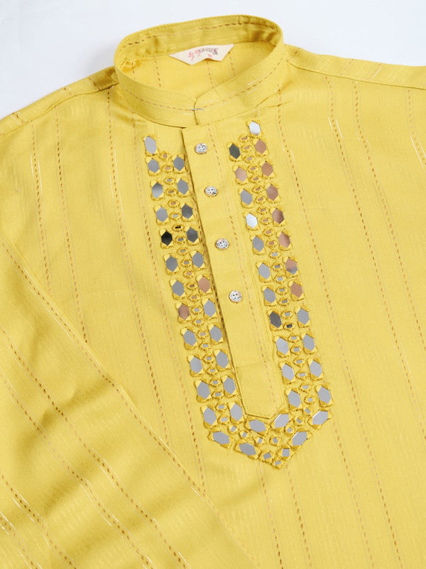 Dazzling Yellow Color Viscose Fabric Mens Kurta With Dupatta