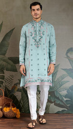 Amazing Aqua Color Viscose Fabric Mens Kurta