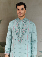 Amazing Aqua Color Viscose Fabric Mens Kurta