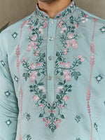 Amazing Aqua Color Viscose Fabric Mens Kurta