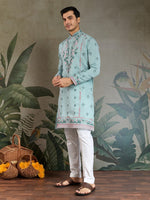 Amazing Aqua Color Viscose Fabric Mens Kurta