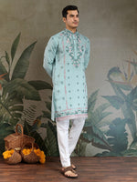 Amazing Aqua Color Viscose Fabric Mens Kurta
