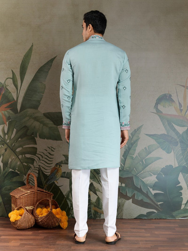 Amazing Aqua Color Viscose Fabric Mens Kurta