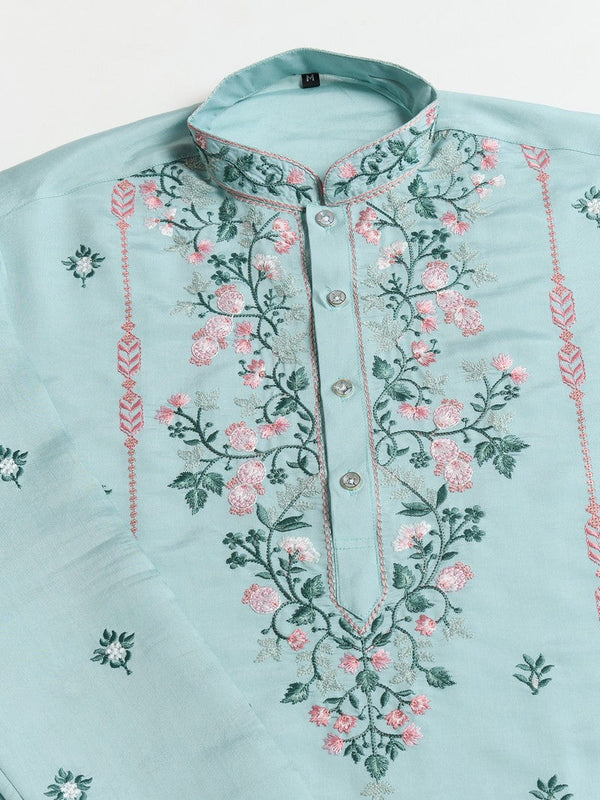 Amazing Aqua Color Viscose Fabric Mens Kurta